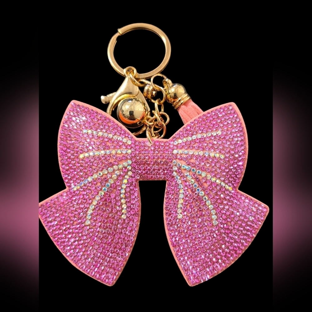Pink Rhinestone Bow Bag Charm Keychain